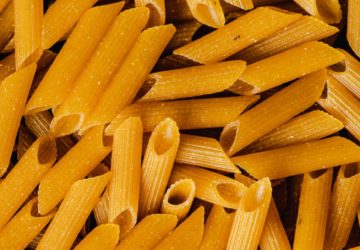 close up photograph of penne pasta